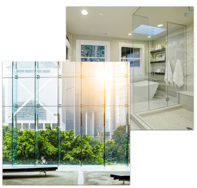 Bright bathroom with a glass shower enclosure