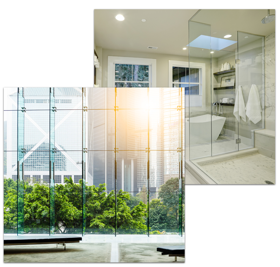 Bright bathroom with a glass shower enclosure