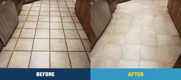 Tile floor before and after re-grouting