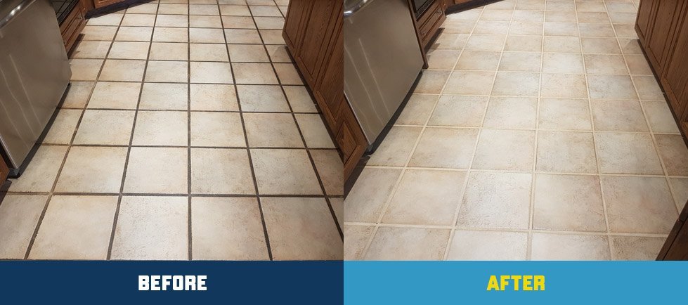 Tile floor before and after re-grouting