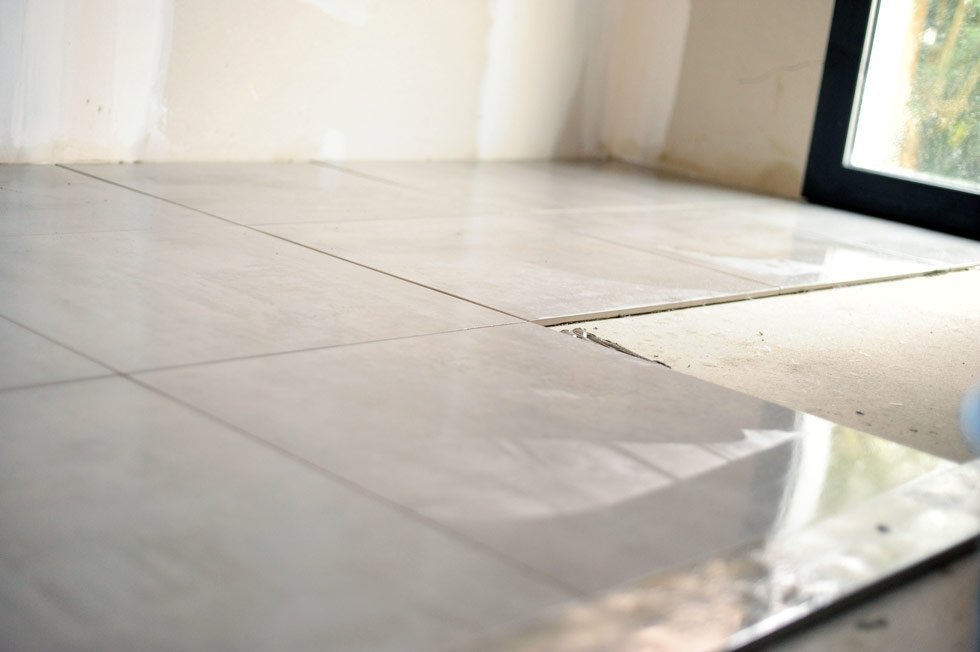 Clean, glossy porcelain floor tile
