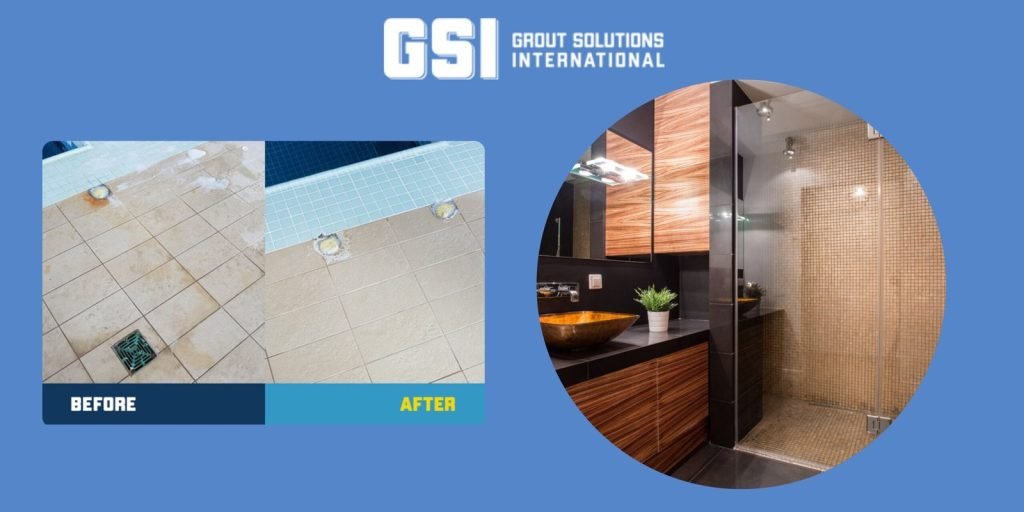 Shower tile and grout before and after restoration