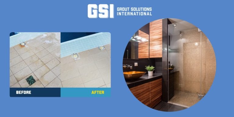Shower tile and grout before and after restoration